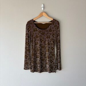 vintage 70s 80s Instant Action brown floral long sleeve mini dress